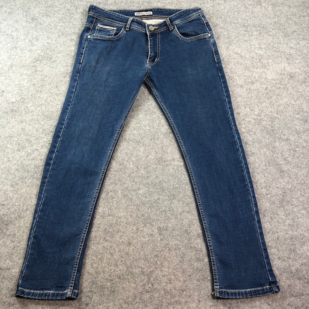 Armani Jeans Mens 34x28 Blue Regular Fit Dark Wash Viker Stretch Cotton Denim